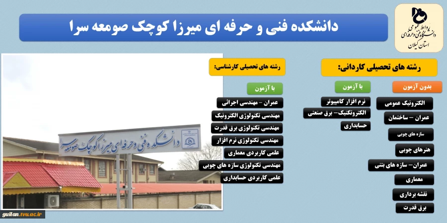 کد رشته های دانشکده فنی و حرفه ای میرزا کوچک صومعه سرا 2