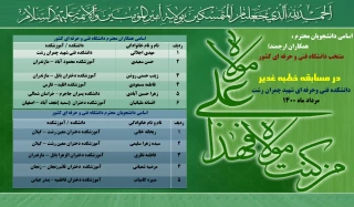 اسامی منتخبین کشوری مسابقه کتبی خطبه غدیر دانشگاه فنی و حرفه ای استان گیلان ( دانشکده فنی شهید چمران رشت )